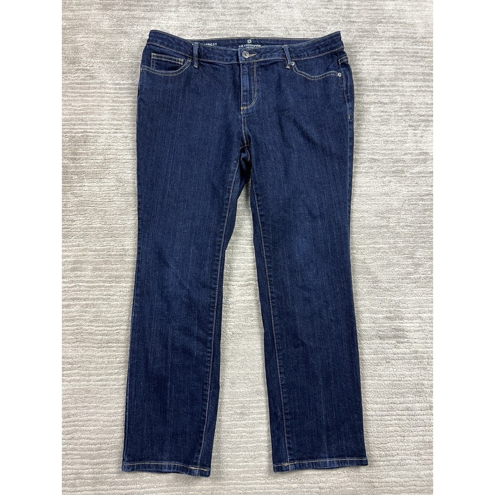 Liz Claiborne Jeans Womens 14PS Blue Dark Wash Denim Classic Fit Straight Leg